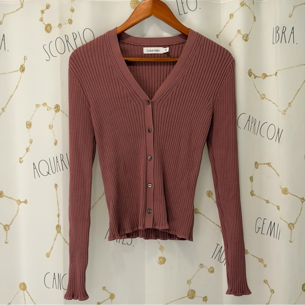 Calvin Klein Mauve Ribbed Cardigan